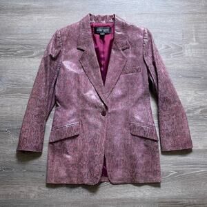 Y2K Pink Snakeskin Leather Blazer ELLEN TRACY Sz 6 Button Up Glam Grunge Fashion